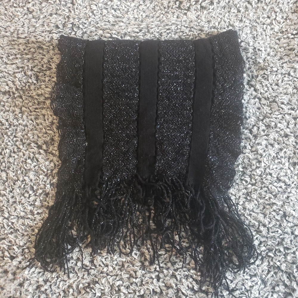 Guess Sparkly Black Scarf with Fringe